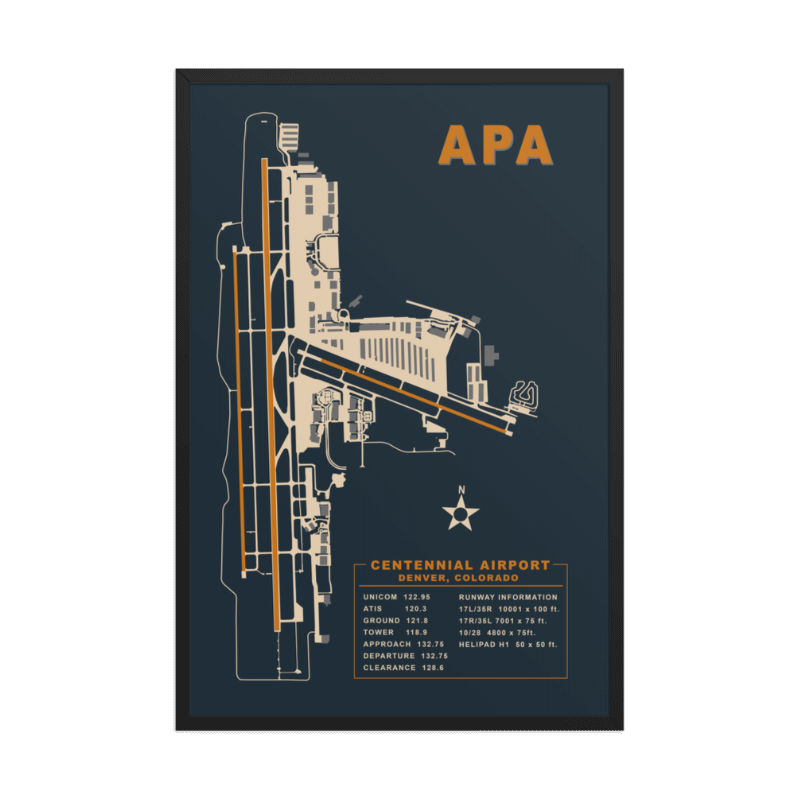 Framed map of Centennial Airport in Denver, Colorado with 'APA' branding.