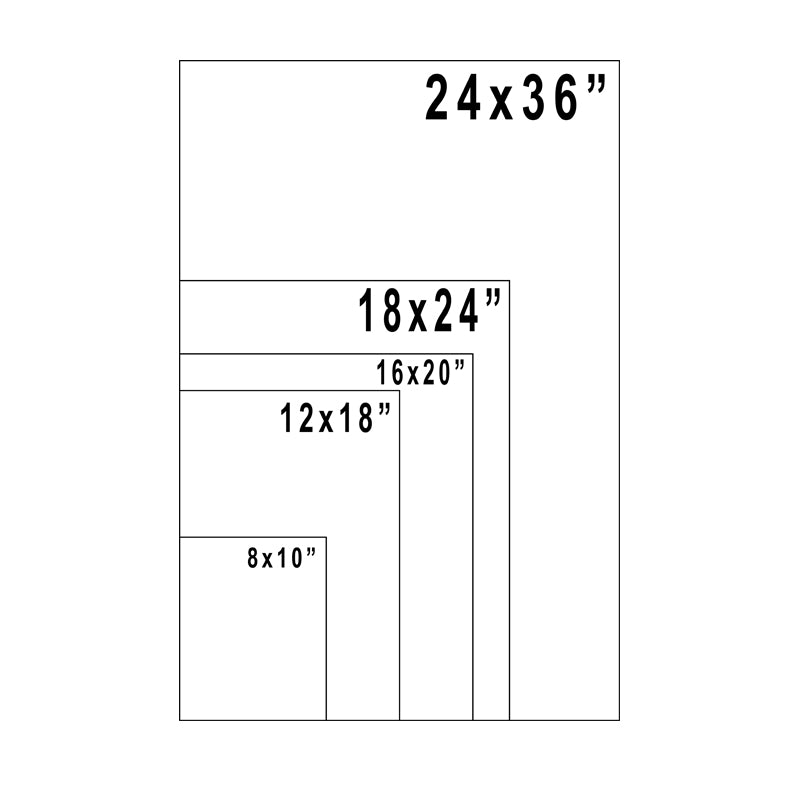 Illustration of various poster size dimensions with measurements in inches.