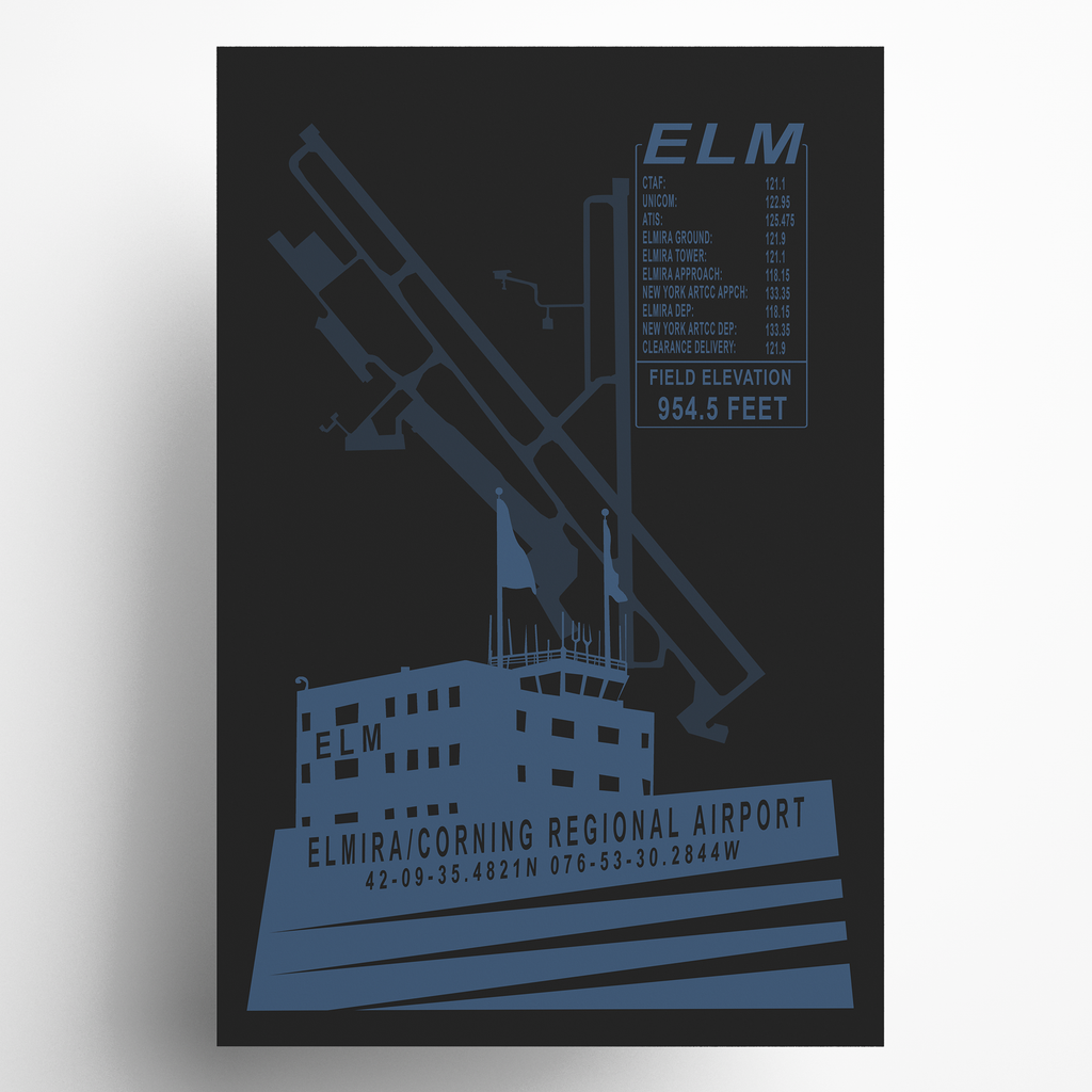 ELM Elmira Corning Regional Airport Art Print Airport Diagram Art