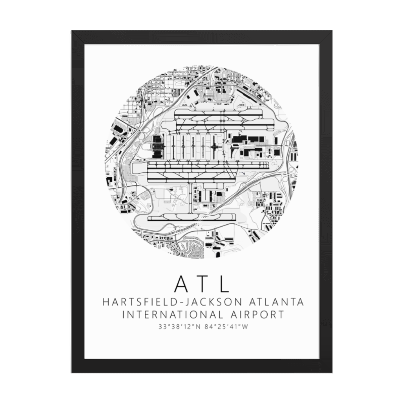KATL Hartsfield-Jackson Atlanta International Airport B&W Map Print