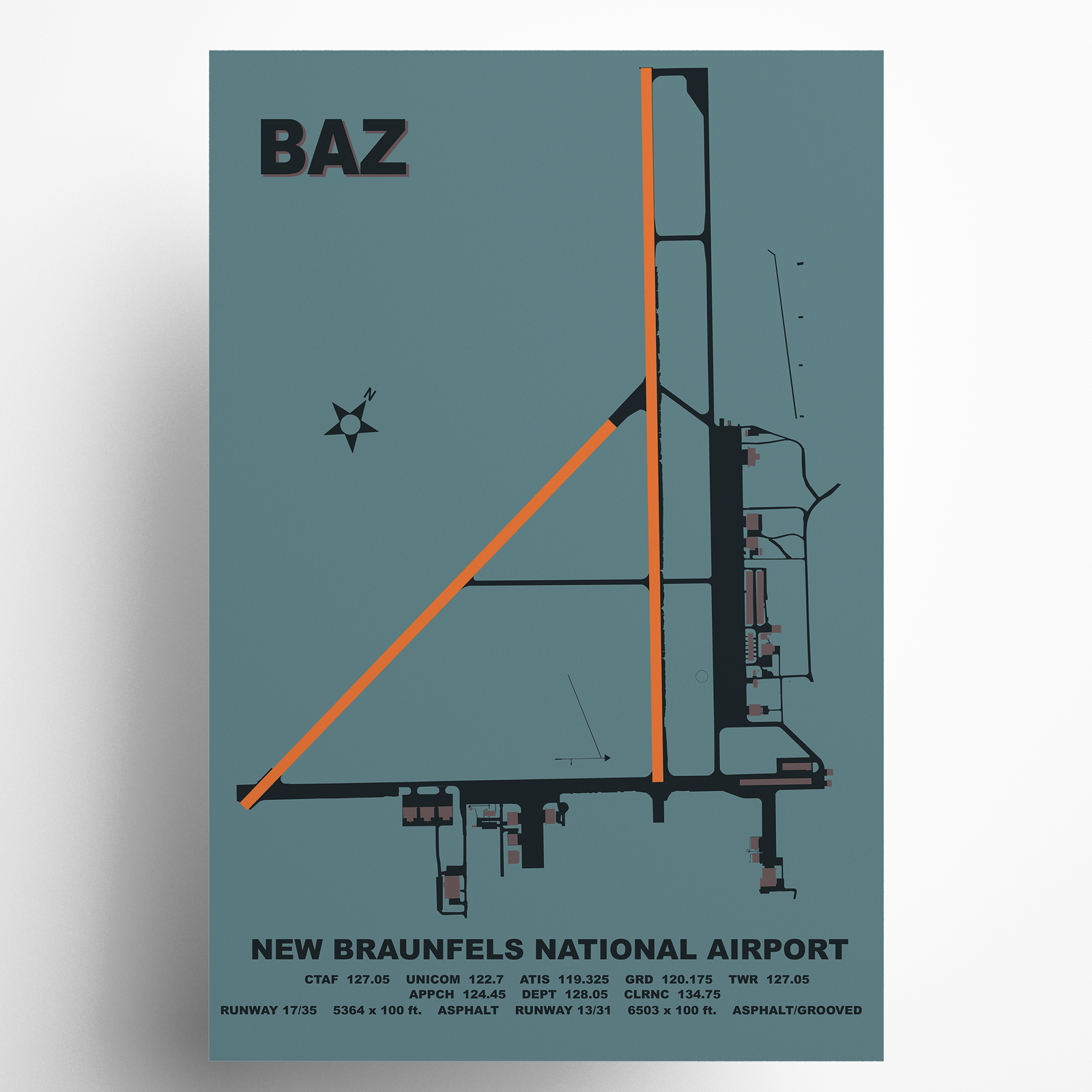 BAZ New Braunfels National Airport Diagram Art Print