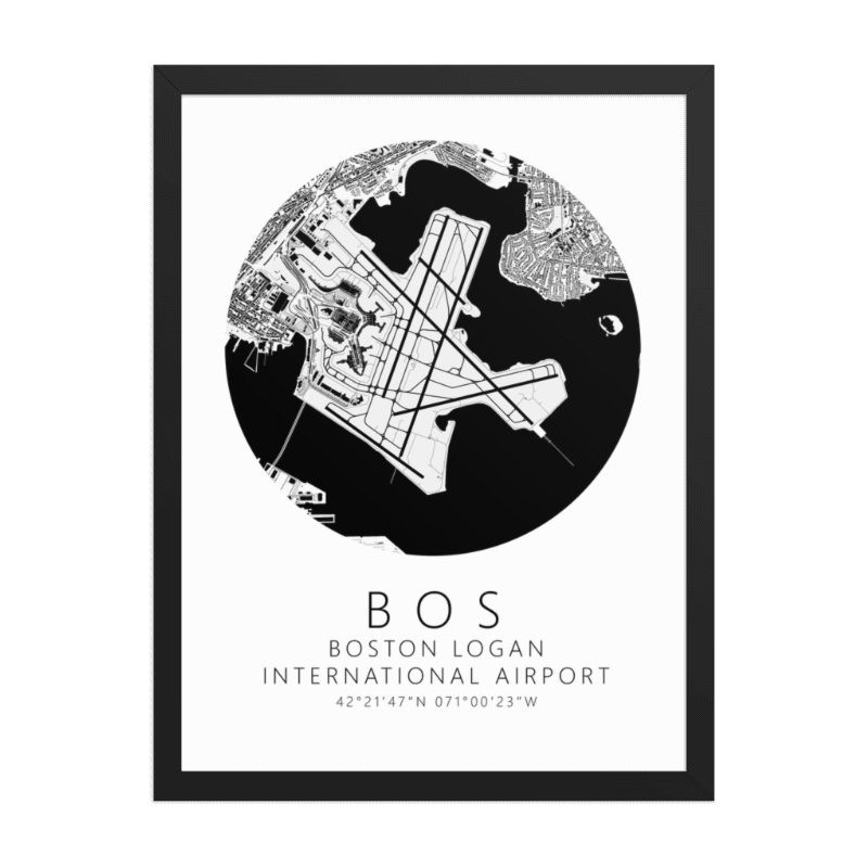 KBOS Boston Logan International Airport B&W Map Print