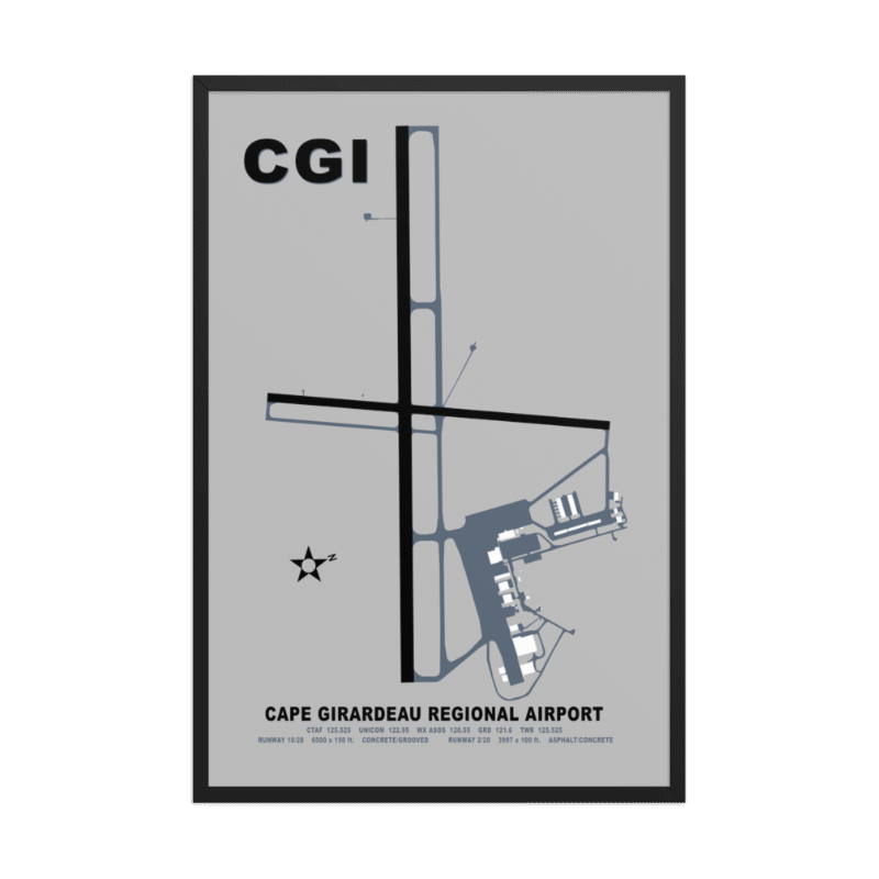 Airport map poster for Cape Girardeau Regional Airport with CGI branding.