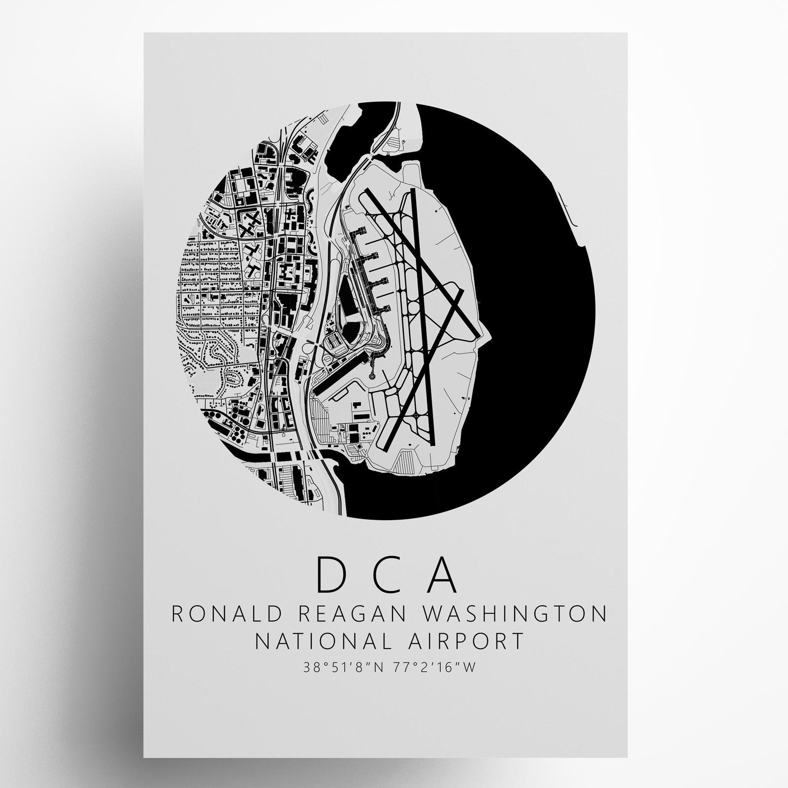 KDCA Ronald Reagan Washington National Airport B&W Map Print