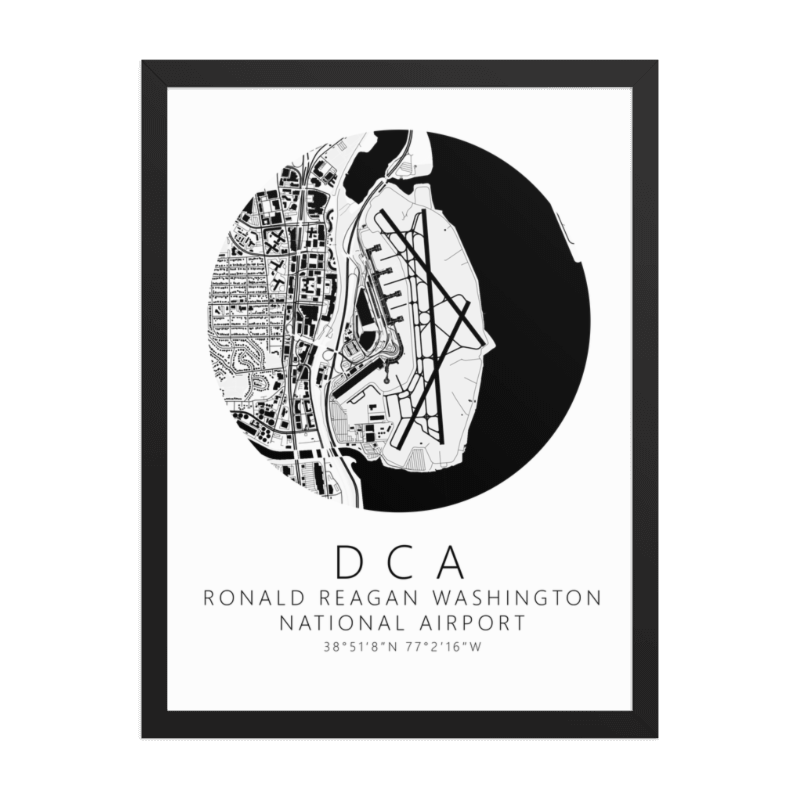 KDCA Ronald Reagan Washington National Airport B&W Map Print