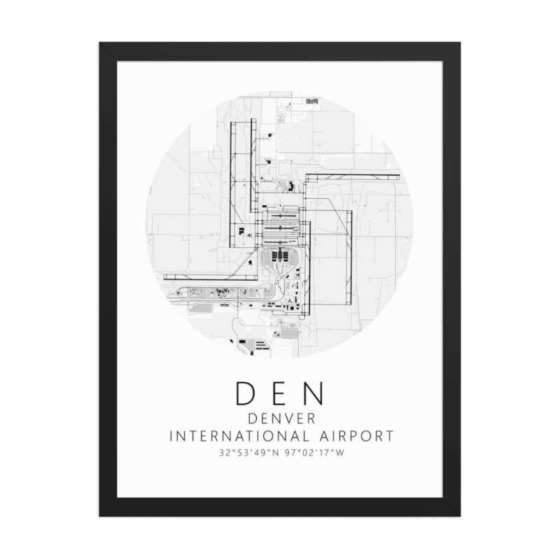 KDEN Denver International Airport B&W Map Print
