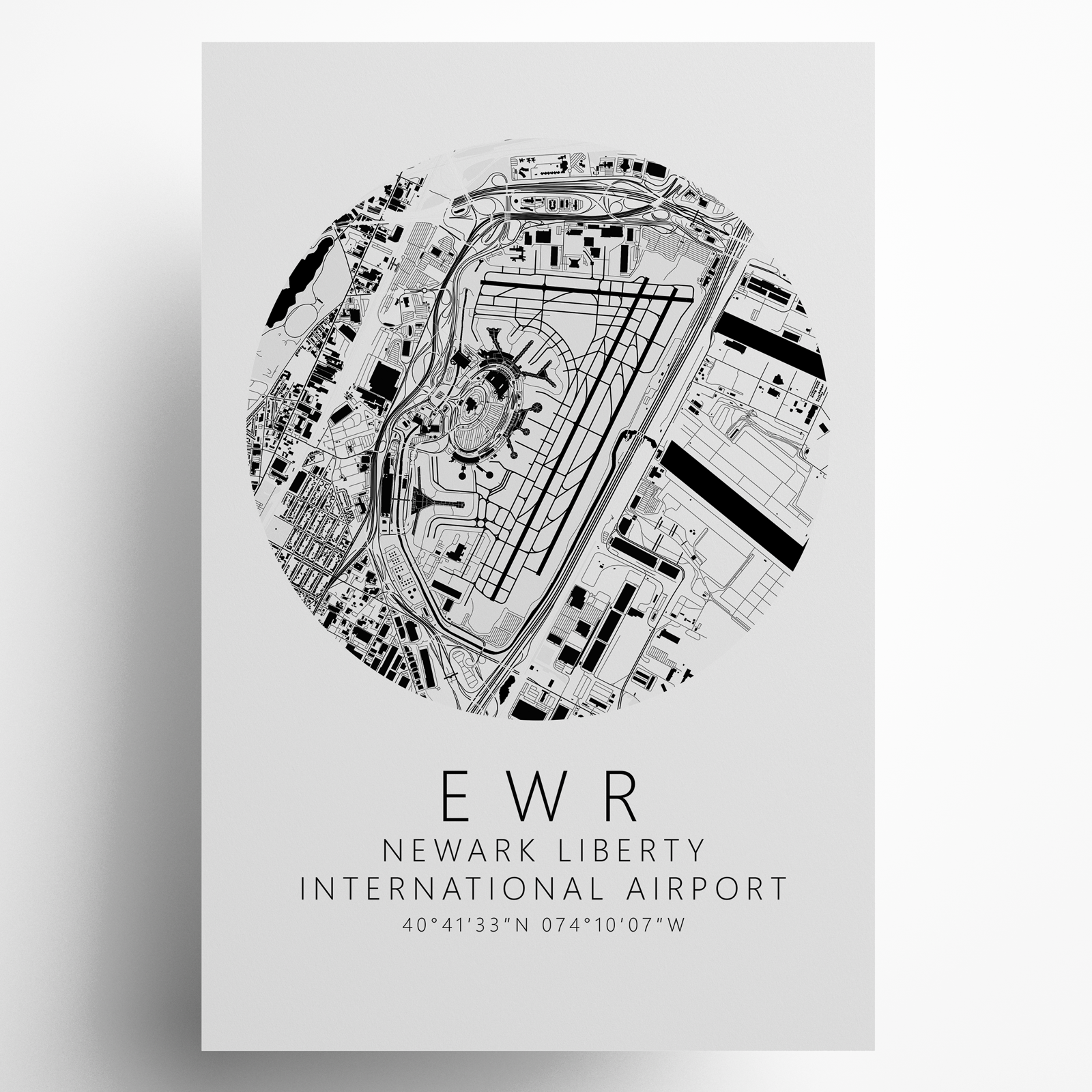 KEWR Newark Liberty International Airport B&W Map Print