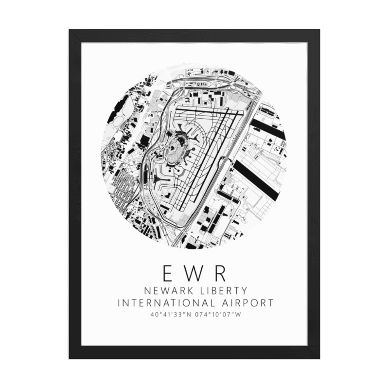 KEWR Newark Liberty International Airport B&W Map Print