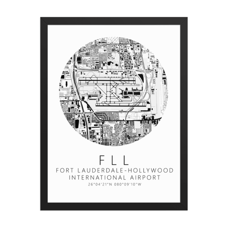 KFLL Fort Lauderdale-Hollywood International Airport B&W Map Print