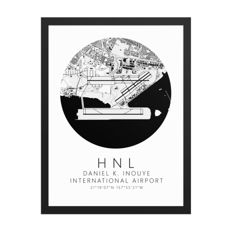PHNL Daniel K. Inouye International Airport B&W Map Print