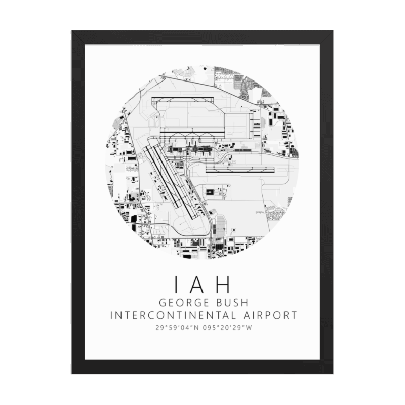 KIAH George Bush Intercontinental Airport B&W Map Print