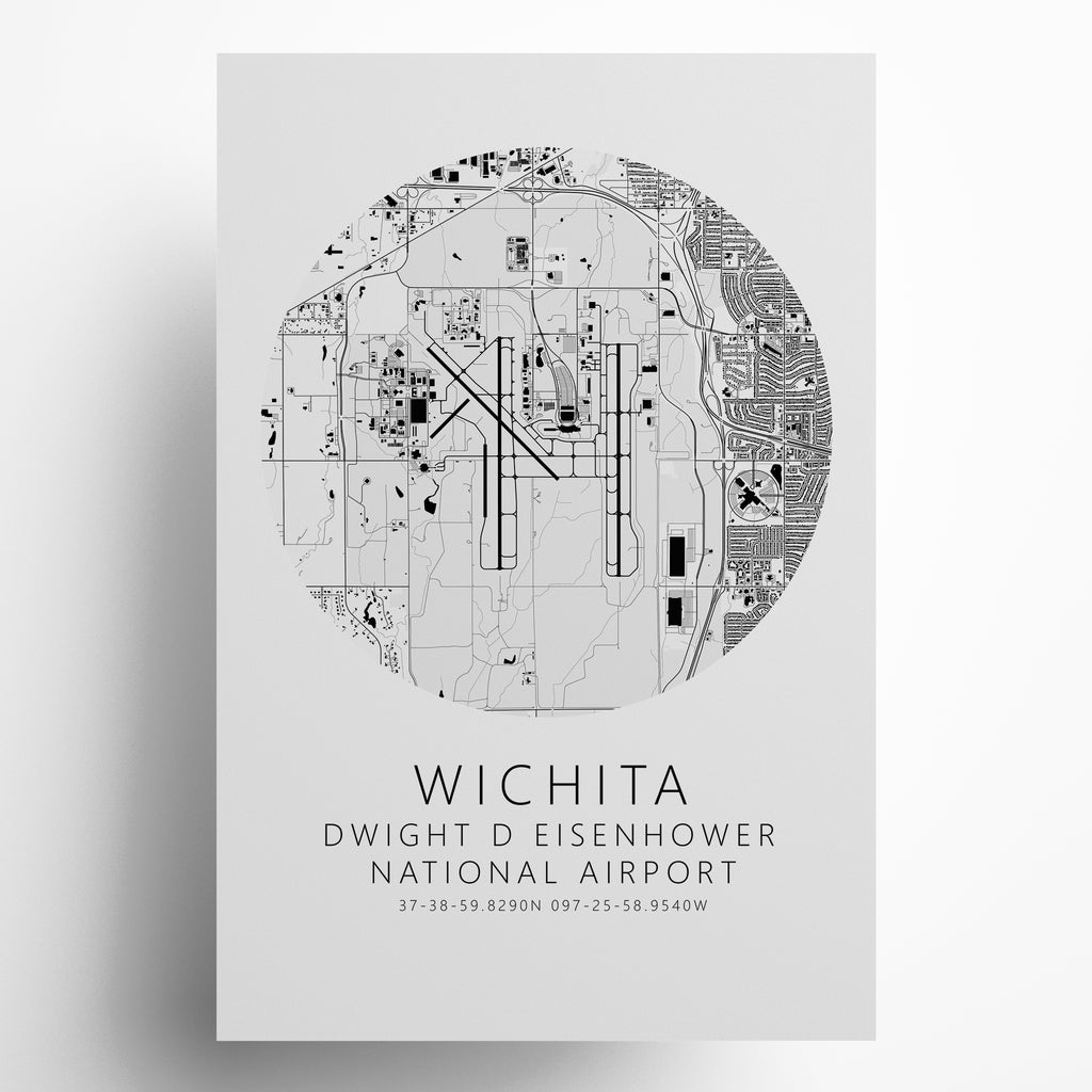 Map of Wichita Dwight D. Eisenhower National Airport on a white background