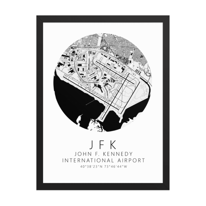 KJFK John F. Kennedy International Airport B&W Map Print
