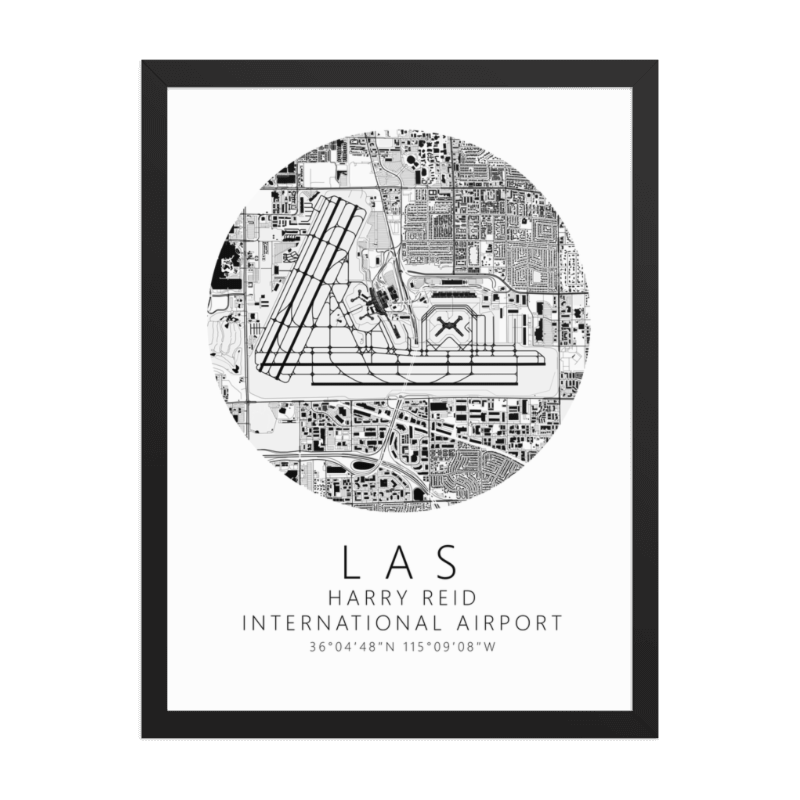 KLAS Harry Reid International Airport B&W Map Print