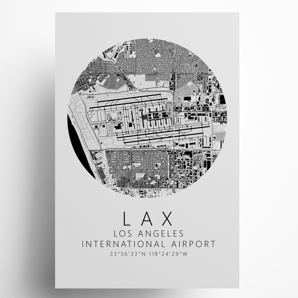 KLAX Los Angeles International Airport B&W Map Print