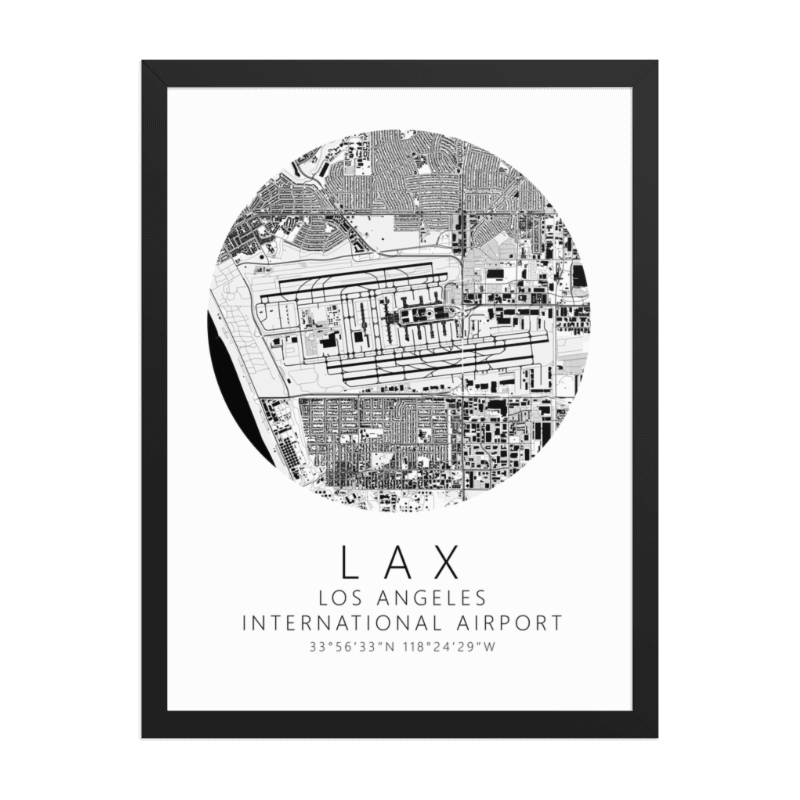 KLAX Los Angeles International Airport B&W Map Print