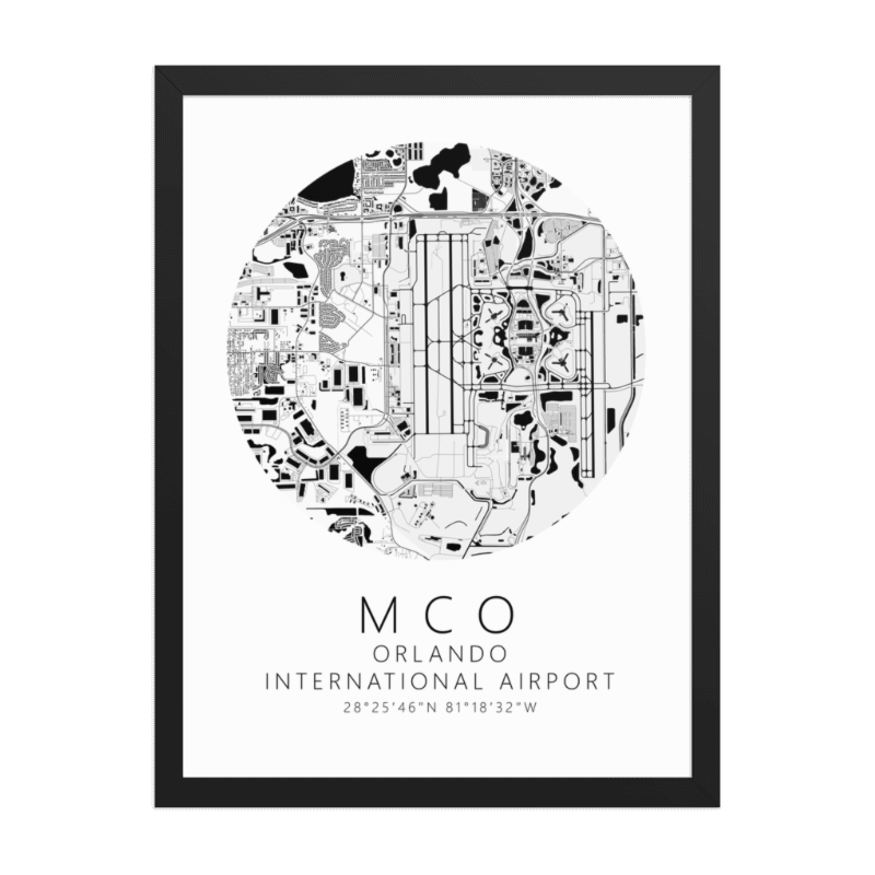KMCO Orlando International Airport B&W Map Print