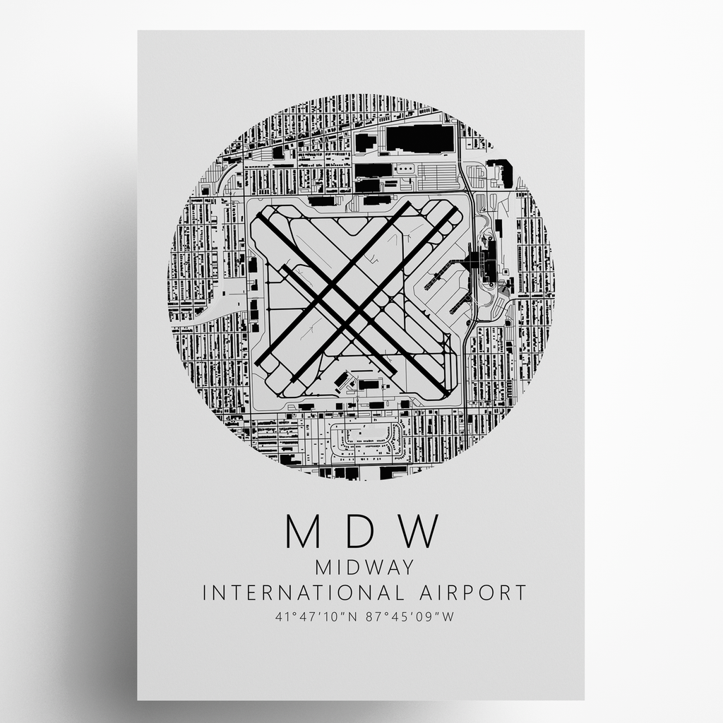 KMDW Midway International Airport B&W Map Print