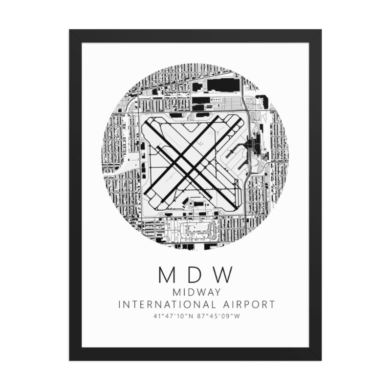 KMDW Midway International Airport B&W Map Print