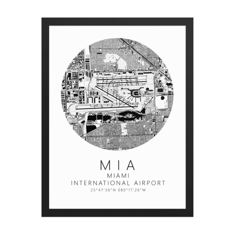 KMIA Miami International Airport B&W Map Print