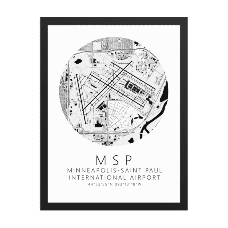 KMSP Minneapolis-Saint Paul International Airport B&W Map Print
