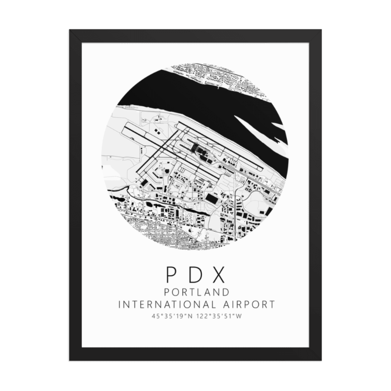 KPDX Portland International Airport B&W Map Print