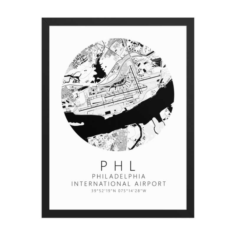 KPHL Philadelphia International Airport B&W Map Print