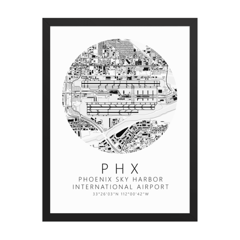 KPHX Phoenix Sky Harbor International Airport B&W Map Print