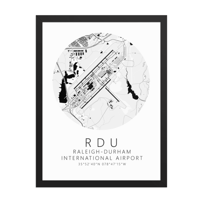 KRDU Raleigh-Durham  International Airport B&W Map Print