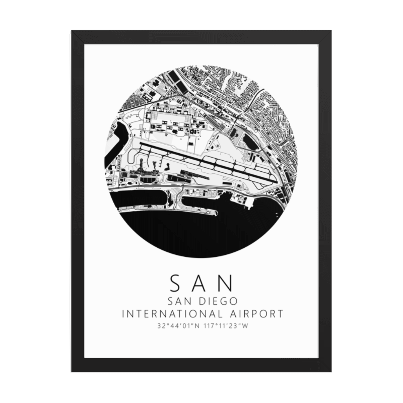 KSAN San Diego International Airport B&W Map Print