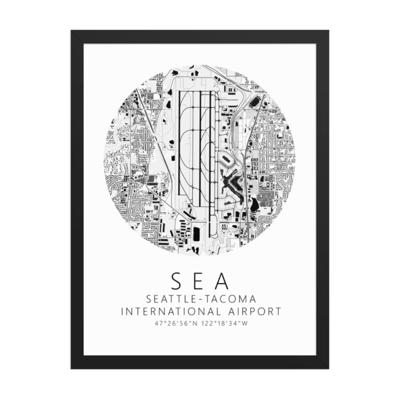 KSEA Seattle-Tacoma International Airport B&W Map Print