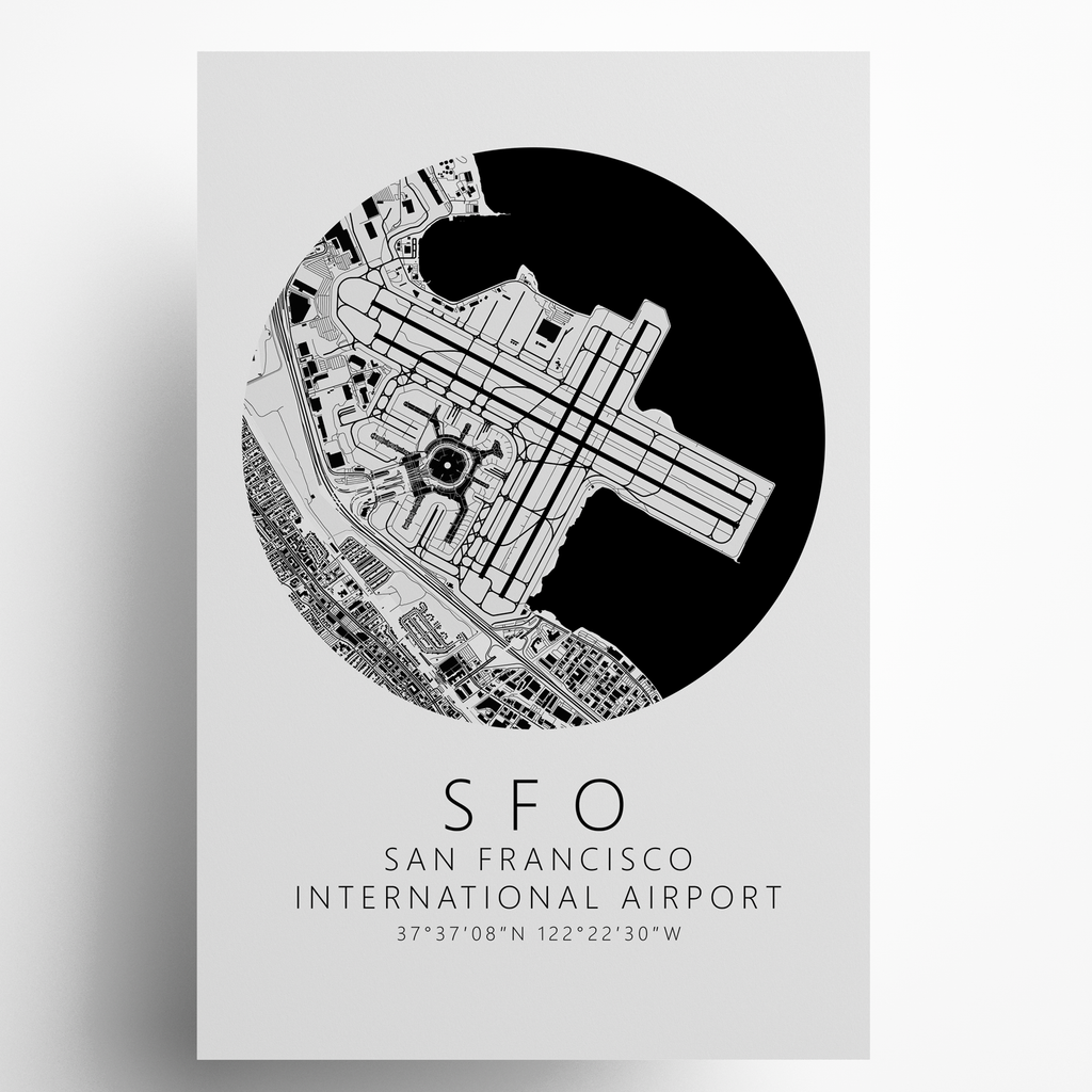 KSFO San Francisco International Airport B&W Map Print