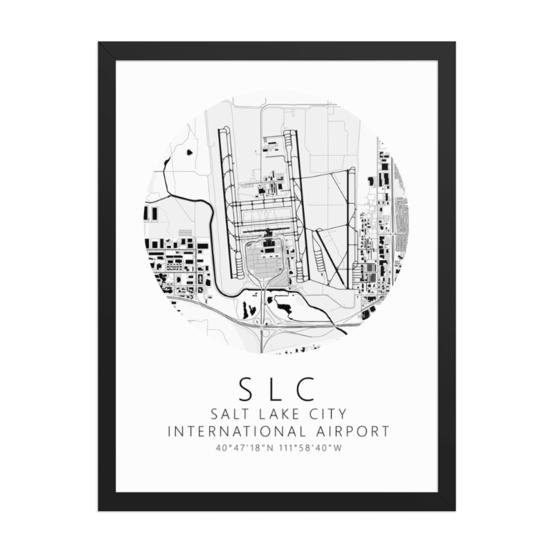 KSLC Salt Lake City International Airport B&W Map Print