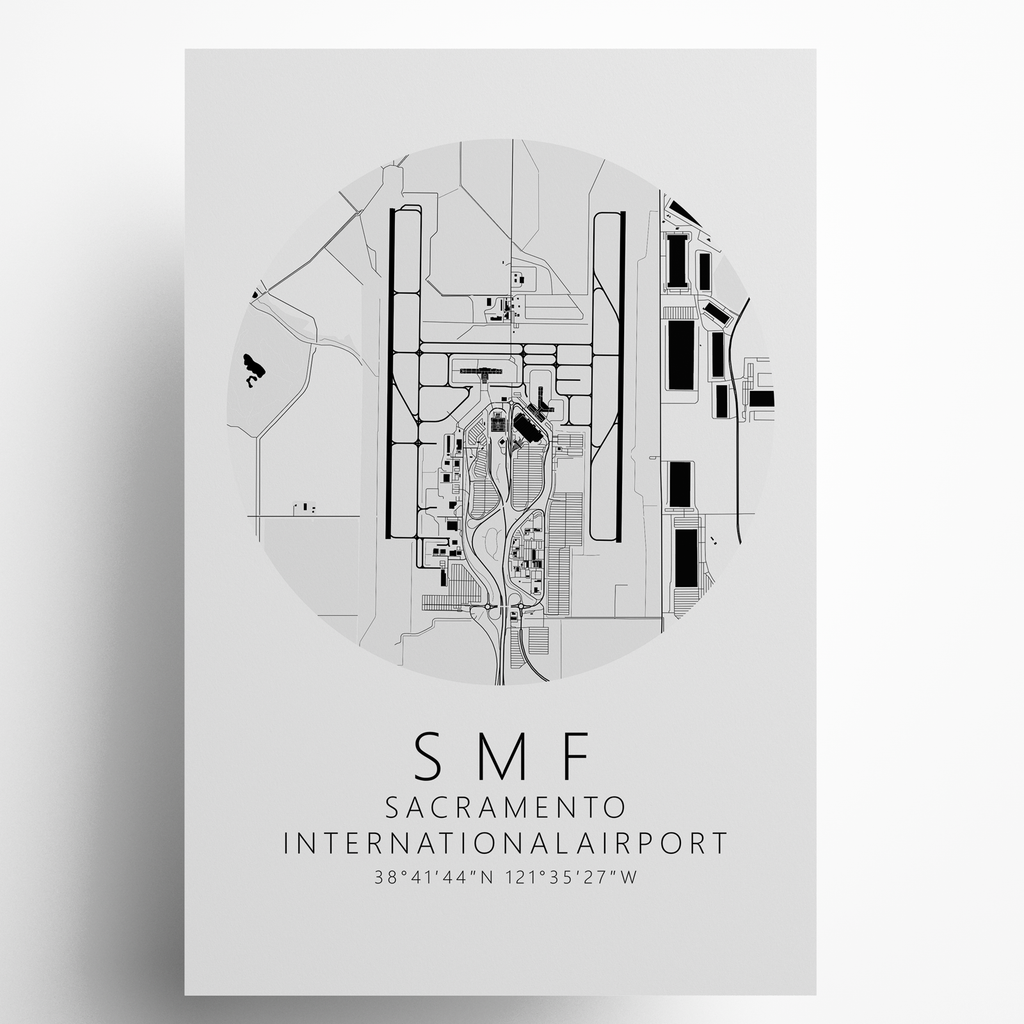 KSMF Sacramento International Airport B&W Map Print
