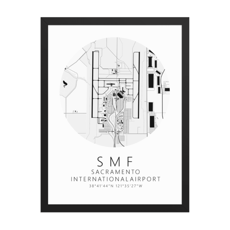 KSMF Sacramento International Airport B&W Map Print