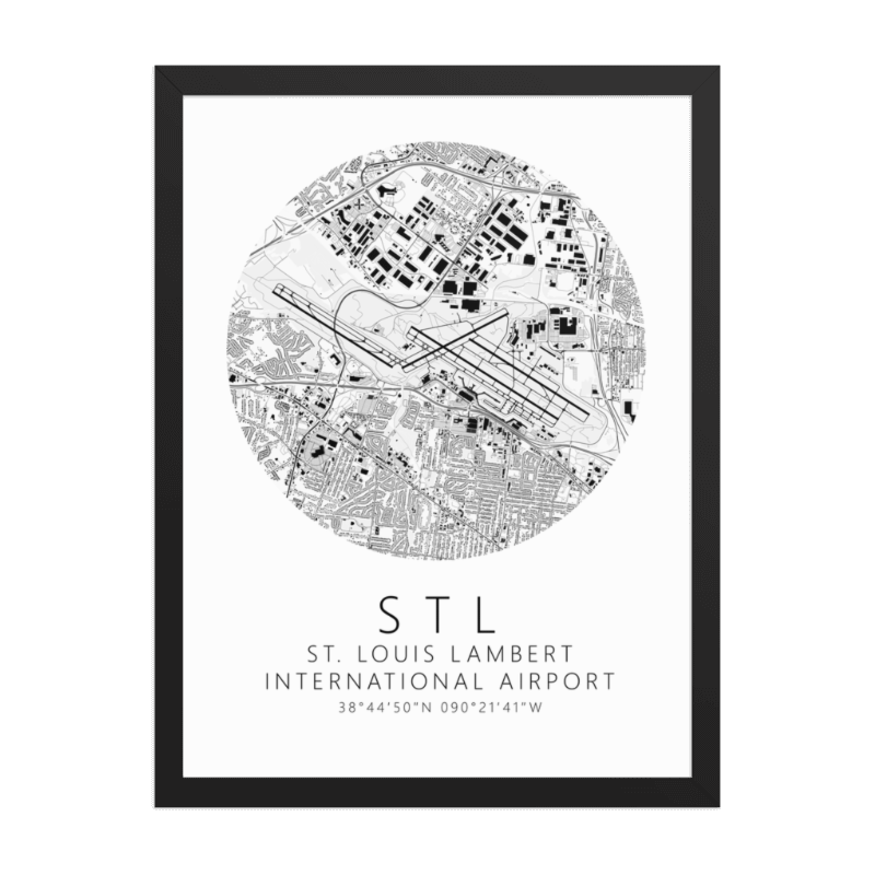 KSTL St. Louis Lambert International Airport B&W Map Print