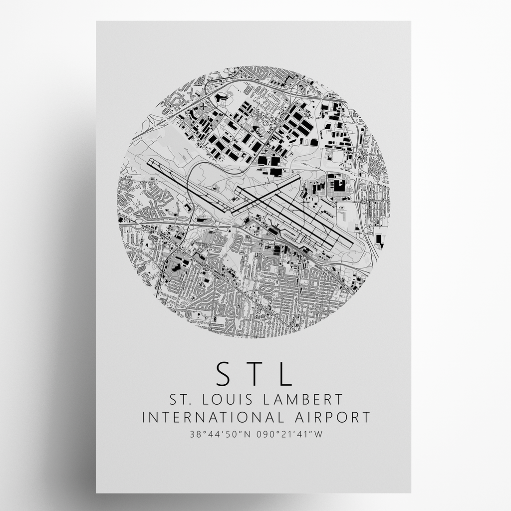 KSTL St. Louis Lambert International Airport B&W Map Print