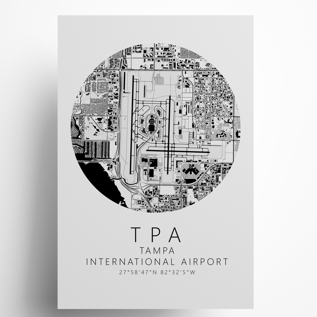 KTPA Tampa International Airport B&W Map Print