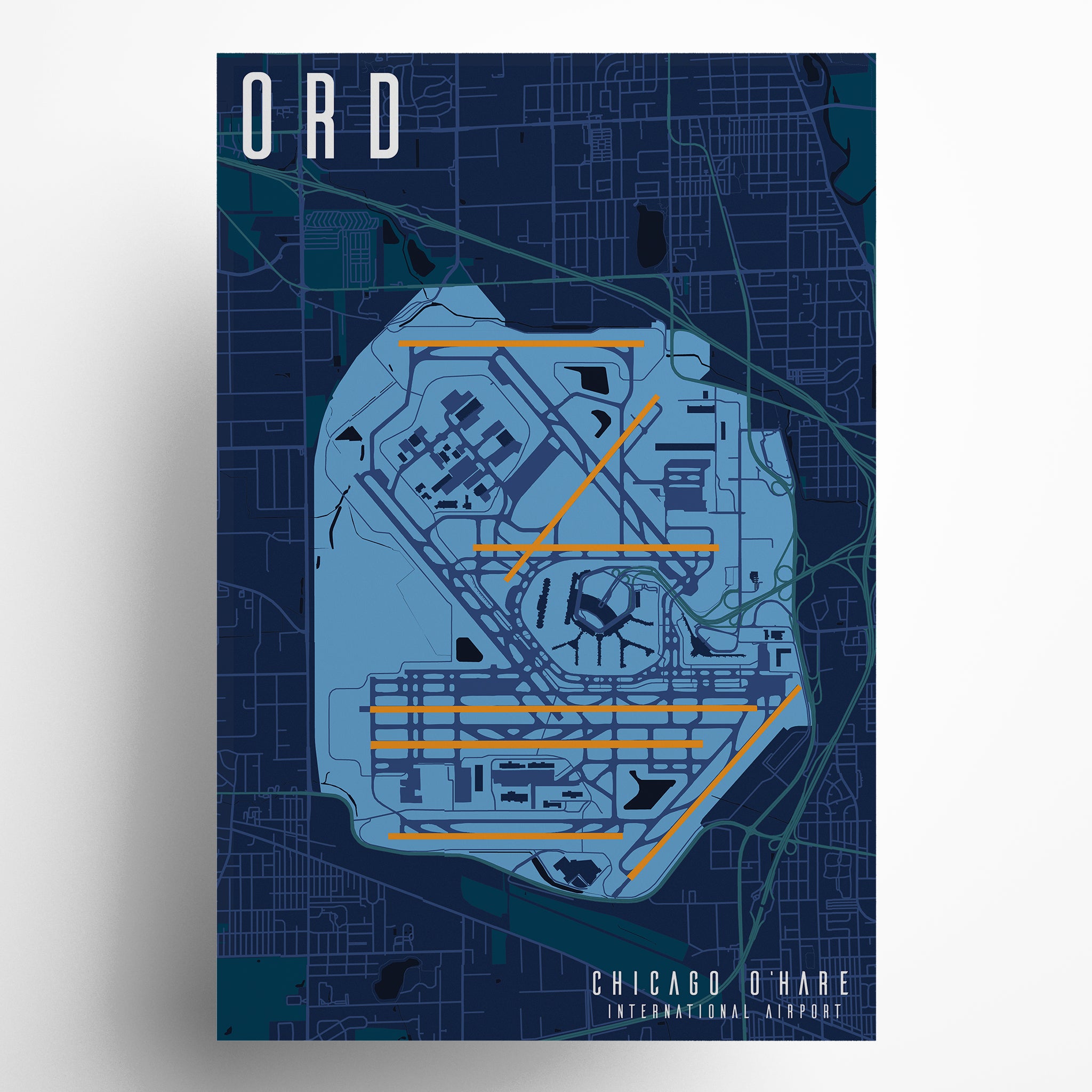 KORD Chicago O'Hare International Airport Map Art Print