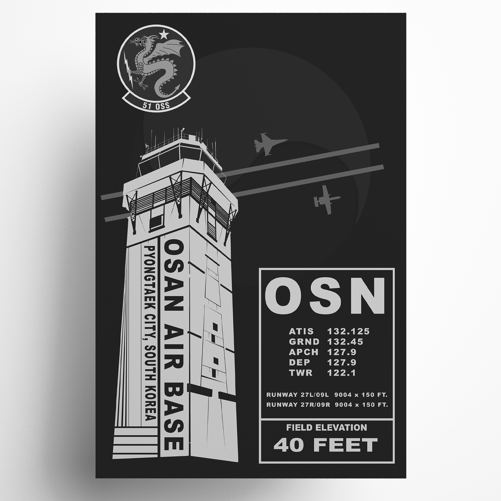 OSN Osan Air Base USAF South Korea Air Traffic Control Tower Art Print